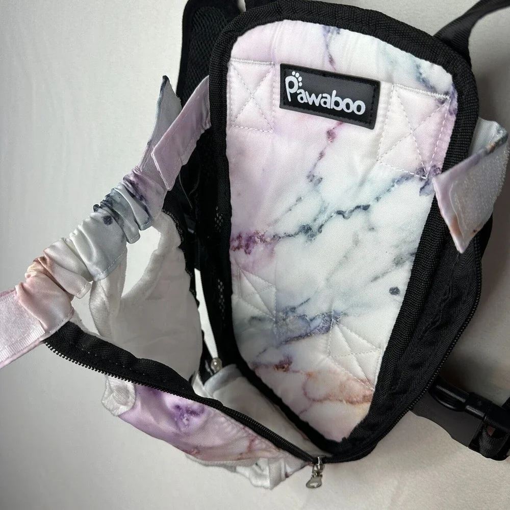 PAWABOO Pet Cat Dog Carrier Backpack Travel Hiking Adjustable Bag Purple Marble